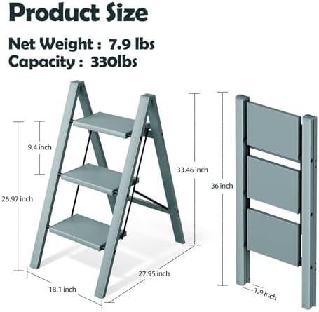Taranta 3 Step Stool Foldable, Aluminum Step Ladder-Serene Blue - Image 6