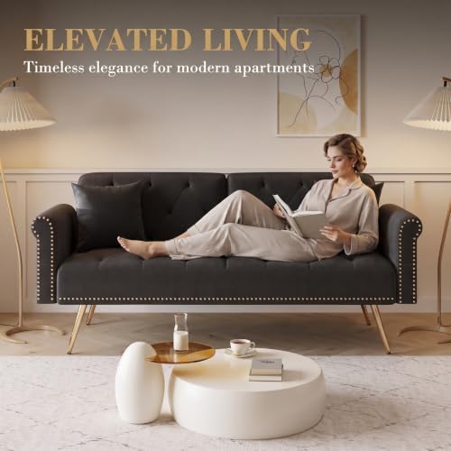 69.7" Velvet Convertible Futon Sofa Bed - Image 6