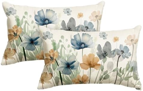 AVOIN colorlife Poppy Chinoiserie Flowers Pillow Covers 12x20 Inch Set of 2 by AVOINcolorlife