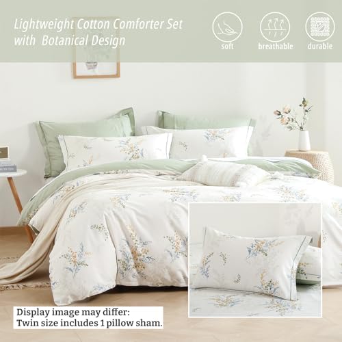Off White & Sage Airy Botanical Cotton Comforter Set Twin Size 2PC - Image 2