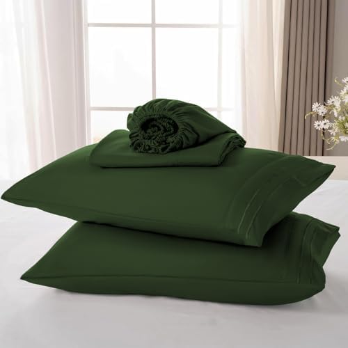 ROSE&RISY Dark Olive Green King Sheet Set, Breathable and Cooling, Includes 1 - Image 7