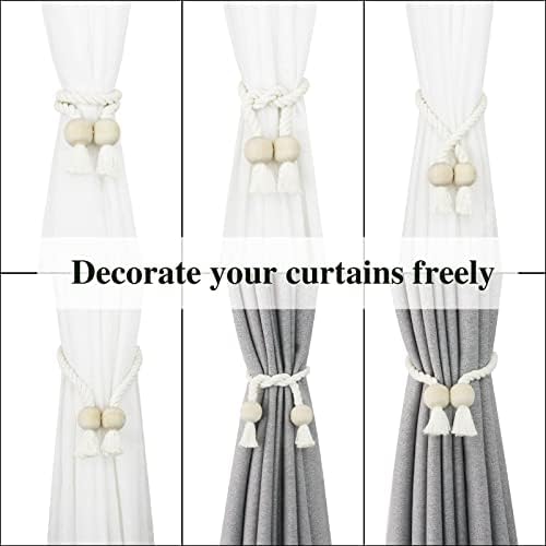 4 Pack Magnetic Curtain Tiebacks Cotton Hand Woven Tie Back Decorative Rope - Image 4