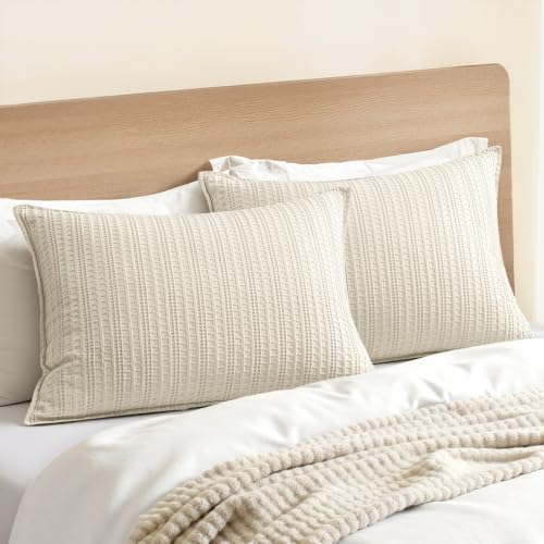 Waffle Pillow Shams Standard Size 20x26 Ivory 2 Pack No Insert by Woaboy