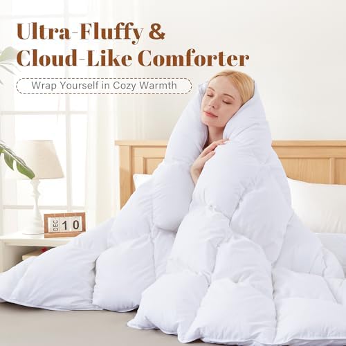 Full Size Feather and Down Fiber Comforter Insert, 100% Cotton Cover - Image 5