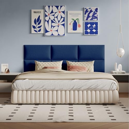 Plush Blue Cushioned Linen Headboard 24x12 Inch 9-Panel Set by MAQQL