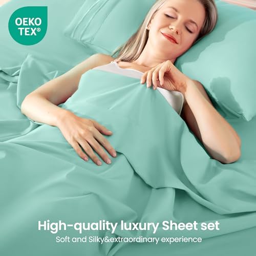 ROSE&RISY Light Green Full Sheet Set, 4 Pieces Soft Bedding Sheet Set, - Image 2