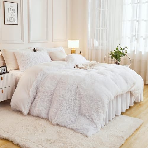 Andency White California King Comforter Set, Fluffy Faux Fur Warm Bed Set - Image 2