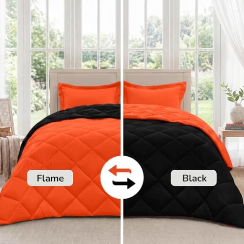 downluxe Twin Comforter Set Soft Reversible 2 Pieces, Flame/Black - Image 2