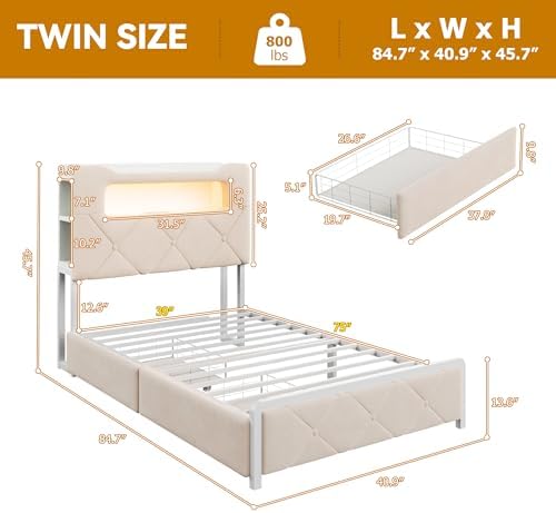 Twin Upholstered LED Bed Frame - Image 2