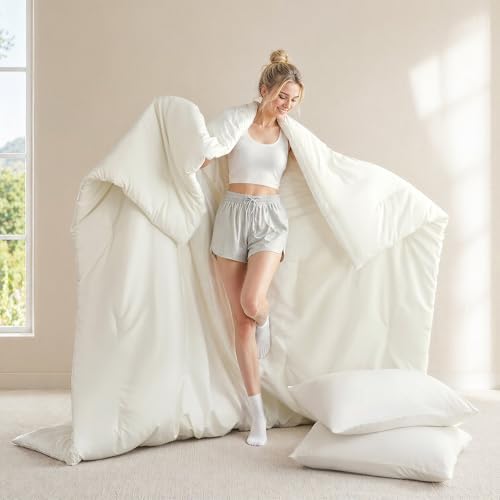 weigelia Cream Comforter Set Queen Size, All Season Lightweight Bedding Set - Image 4