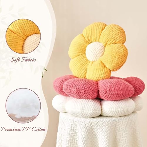 Flower Throw Pillow, Soft Yellow 17.7" Shaped Floor Pillow - Image 4