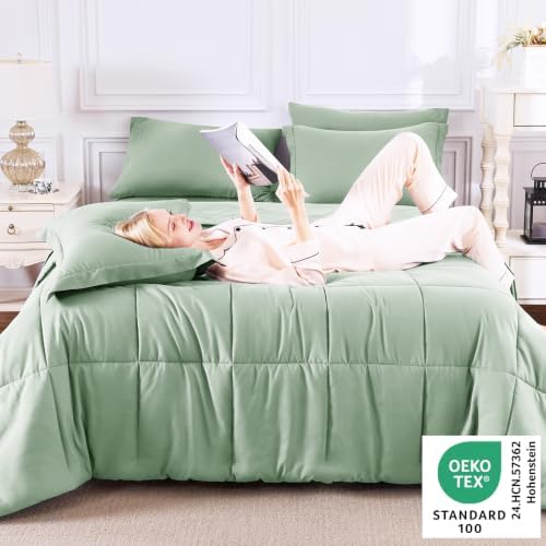CozyLux King Size Comforter Set, 7-Piece Bed in a Bag, Sage Green - Image 3