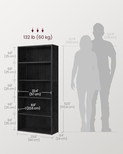 VASAGLE Bookshelf, 23.6 Inches Wide, 5-Tier Open Bookcase - Image 3