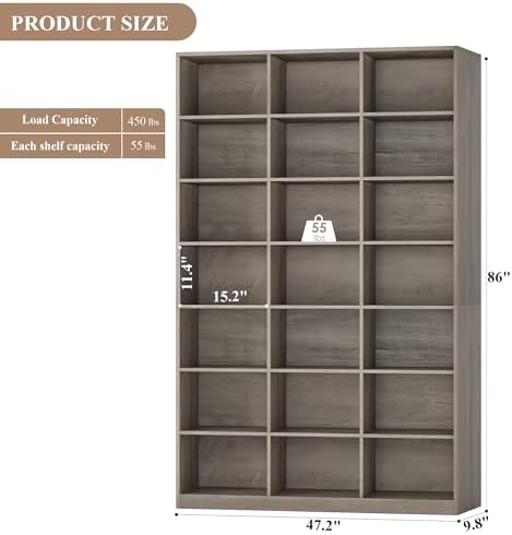HOSTACK 86"H Triple Wide Bookshelf and Bookcase, 7 Tier Tall Bookshelf - Image 3