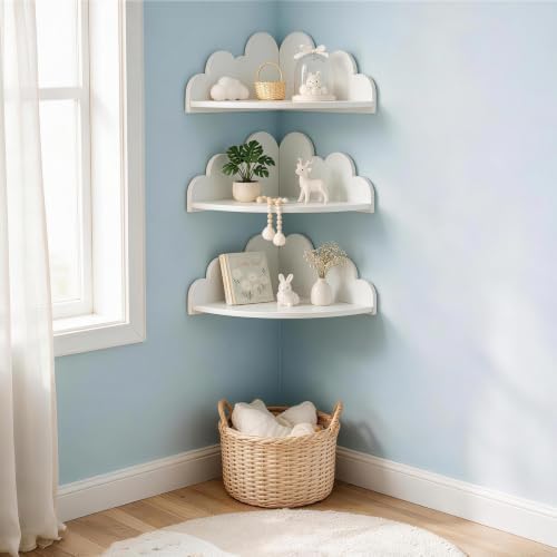 White Cloud Floating Corner Shelves Set of 3 Thickened version, Corner Shelves - Image 5