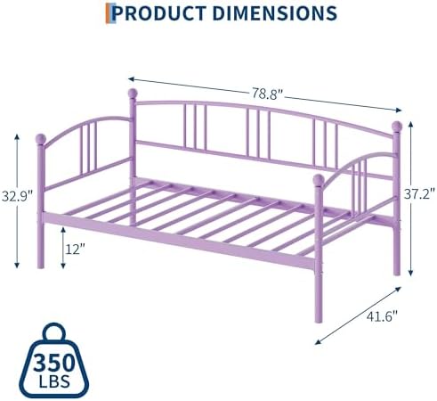 GarveeLife Twin Size Metal Daybed Frame, Heavy-Duty Steel Slat Support - Image 2