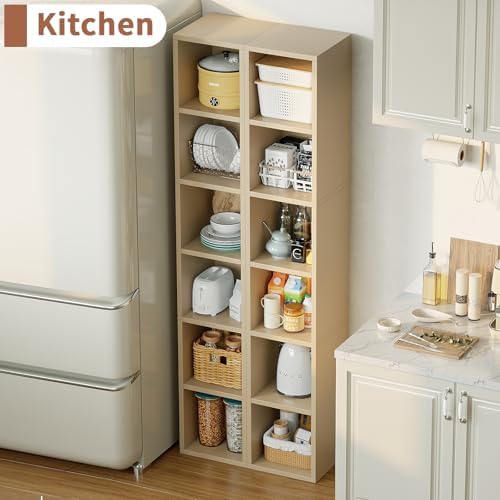Zenira Corner Bookcase, Tall Narrow 6 Cube Storage Organizer, 6 Tier Shelf - Image 2