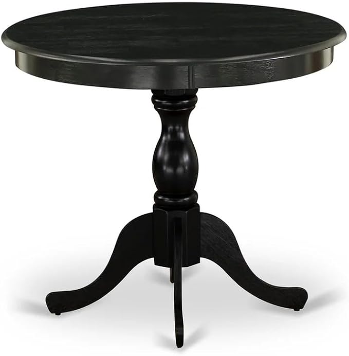 East West Furniture ANVA3-BLK-W 3 Piece Kitchen Table Set for Small Spaces Contains a Round Dining Room Table with Pedestal and 2 Dining Chairs, 36x36 Inch, Black