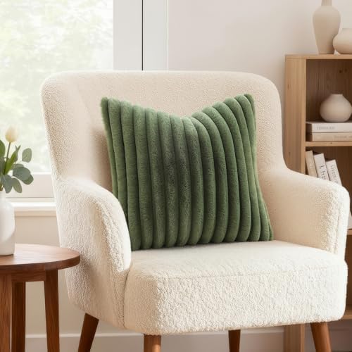 decorUhome Fall Faux Fur Throw Pillow Covers 12x20 Set of 2 Olive Green - Image 2