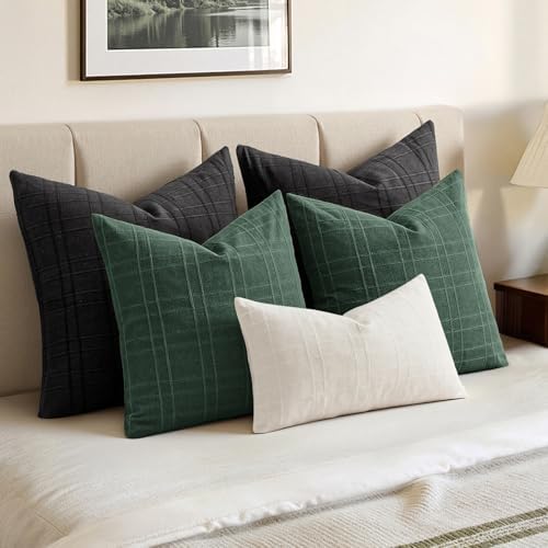 MIULEE Linen Plaid Pillow Covers Christmas Decorative 20x20 Dark Green - Image 5