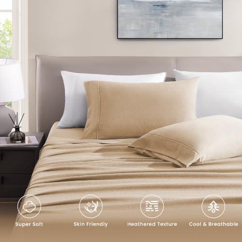 ROSE&RISY Heathered Beige Queen Sheet Set, Breathable and Cooling, Includes 1 - Image 4