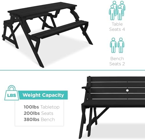 Best Choice Products 2-in-1 Transforming Interchangeable Outdoor Wooden Picnic - Image 6