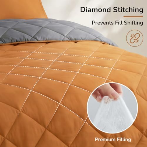 downluxe King Comforter Set Soft Reversible 3 Pieces, Burnt Orange/Grey - Image 5