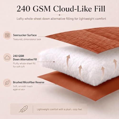 CozyLux King Comforter Set, 7 Pieces Burnt Orange Seersucker Bed in a Bag - Image 3