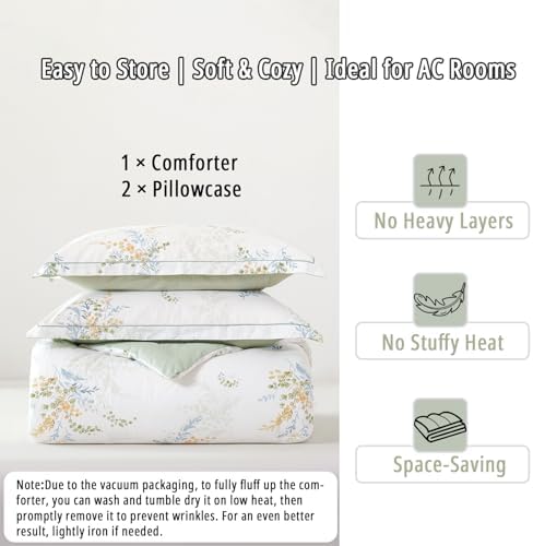 Off White & Sage Airy Botanical Cotton Comforter Set King Size 3PC - Image 7