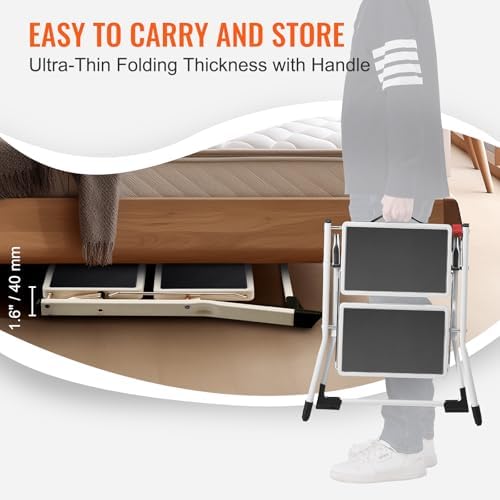 VEVOR Step Ladder 2-Step 330lbs Capacity, Ergonomic Folding Steel Step Stool - Image 4