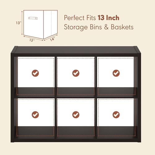 Furinno Cubicle Record Player Stand, 6-Cube Record Storage, Dark Oak - Image 6