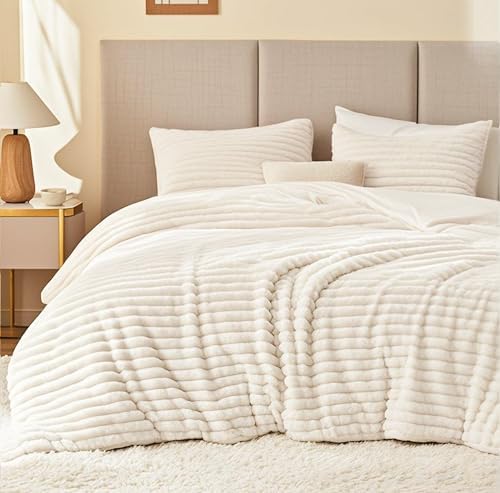 EXQ Home Fluffy Comforter Set Queen Size, 3 Pieces Bed Set, Cream White by EXQHomeTexitleCoLtd