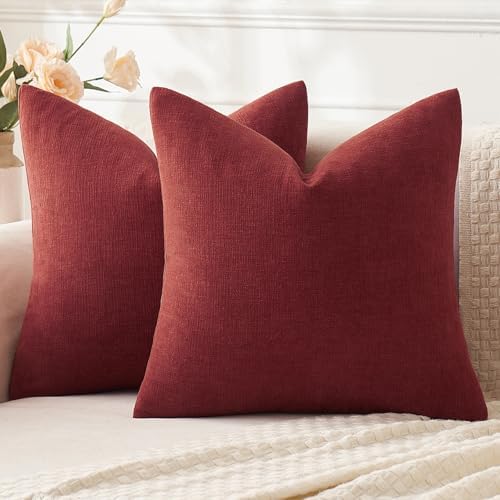 MIULEE Christmas Burgundy Chenille Couch Euro Throw Pillow Covers by MIULEE