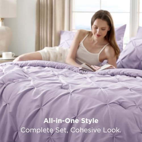 Bedsure Twin Comforter Set & Sheet Set, 5-Piece Light Purple Bedding Set - Image 6