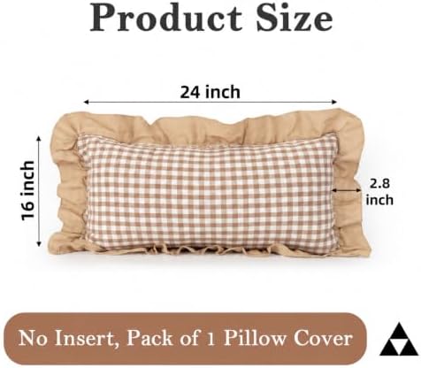 JoraLion Ruffled 16x24 Pillow Cover Gingham Khaki Solid Edge - Image 4