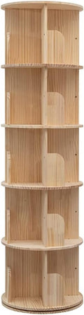 Rotating Bookshelf, 360 Display 5 Tier Floor Standing Bookcase Storage Rack for Kids&Adult, Wood Narrow Book Shelf Organizer for Bedroom, Living Room, Study Room(63 * 17.32 * 17.32inch)