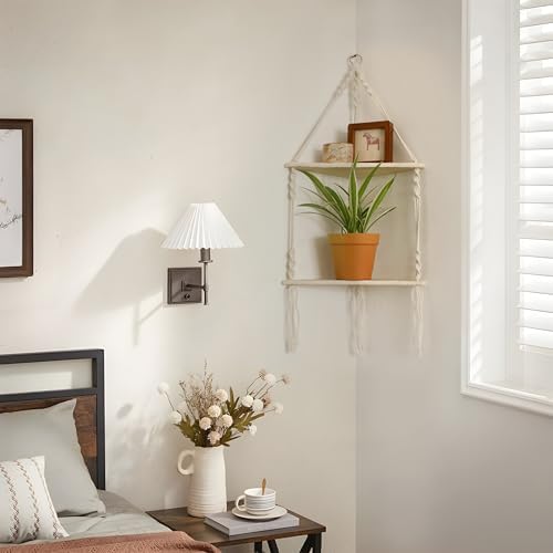 Artilady Corner Shelf Macrame Wall Hanging, Boho Wood Storage Wall Decor - Image 3