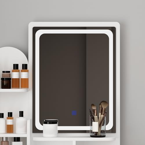 Vanity with Chair, Dressing Table with Lighted Rectangular Mirror, 5 Drawers - Image 2