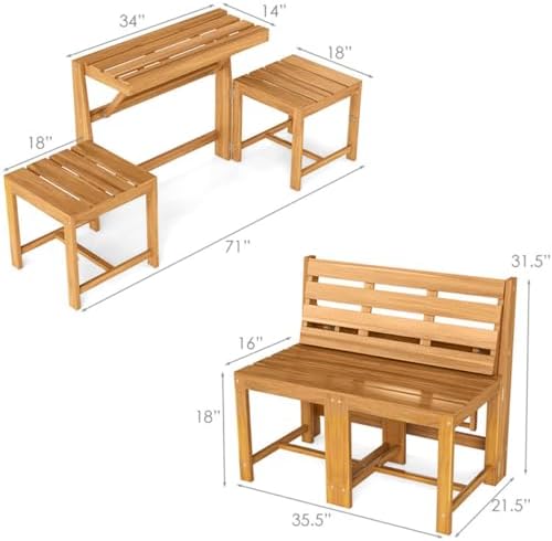 Convertible Outdoor Furniture Set, Acacia Wood Patio Loveseat, Table & Chairs - Image 6