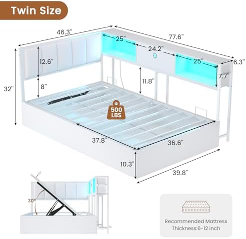 Hasuit Corner Twin Lift Up Storage Bed Frame - Image 2