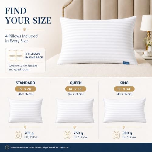 CozyLux King Size Pillows Set of 4, Hotel Style Woven Stripe Bed Pillow - Image 6