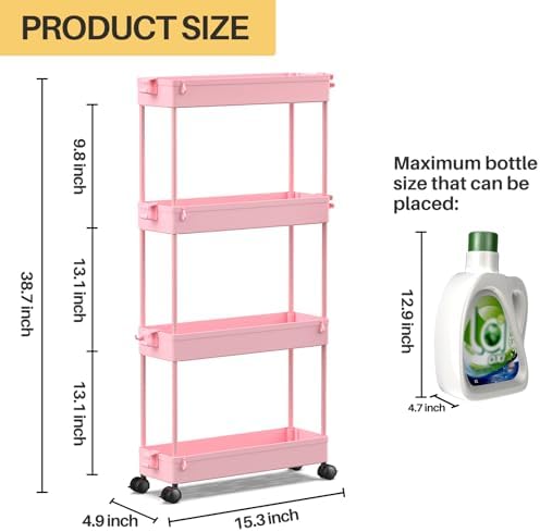 SPACEKEEPER Slim Rolling Storage Cart, 4 Tier Bathroom Cart Organizer - Image 4
