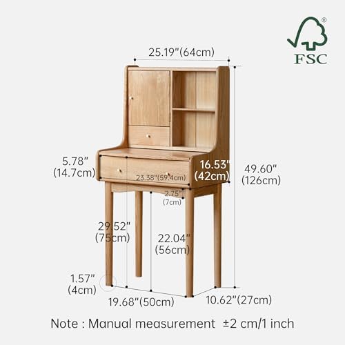 Small Vanity Desk with Mirror, Solid Wood Dressing Table, Movable Drawer Divider - Image 2