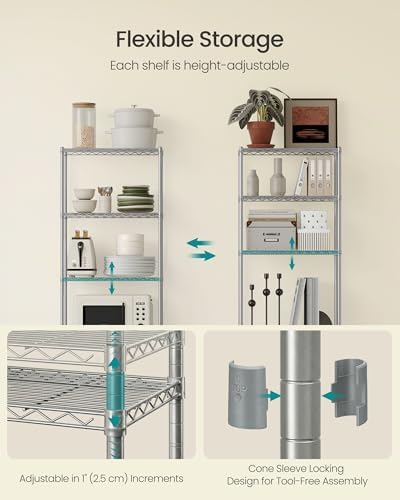 SONGMICS 5-Tier Storage Shelves, Adjustable Wire Shelving Unit, 8 Hooks - Image 5