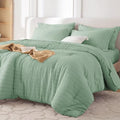 Oversized King Comforter Set 7 Pieces, Seersucker Bed in a Bag, Sage Green by MUXHOMO
