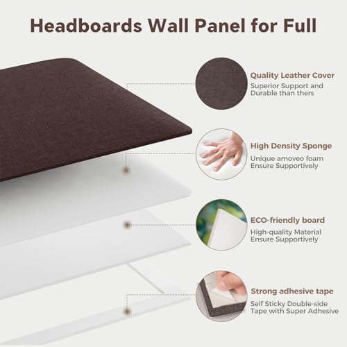 12-Piece Dark Brown Linen Upholstered Headboard King Size, Wall Mounted Panels - Image 5