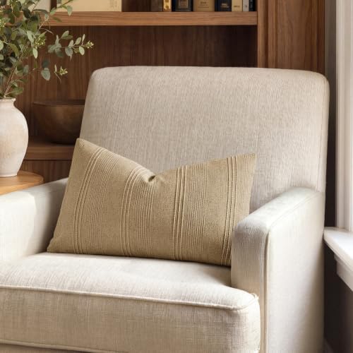 MIULEE Lumbar Striped Throw Pillow Covers 12x20 Camel 2 Pack - Image 4