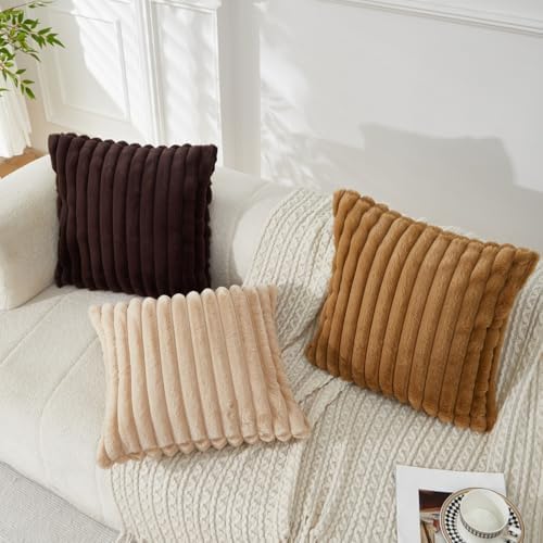 Sunday Praise Faux Fur Plush Decorative Throw Pillow Covers 16x16 Beige - Image 5