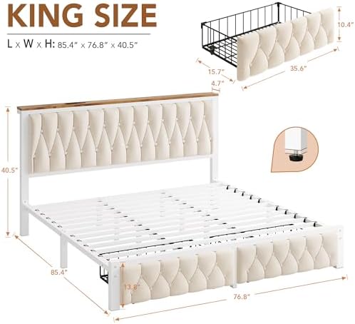 Decofy King Bed Frame with 2 Storage Drawers, Upholstered Platform Bed Frame - Image 2