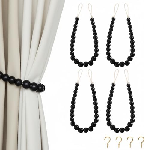 Hion 4 Pack Wood Bead Curtain Tiebacks Holdbacks by Hion